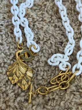 Gold Leaf Pendant White Chain Necklace - Women Jewelry
